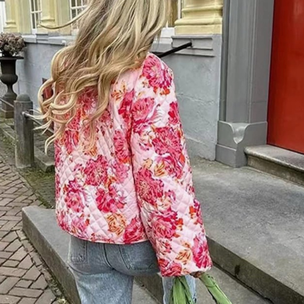 🌼Women’s Boutique Belle Floral Pink Quilted Jacket - Picture 2 of 11